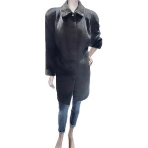 🧥👜 ALORNA WOMAN Vintage Swing Coat | Leopard Velvet Collar Forstmann Wool 1990s